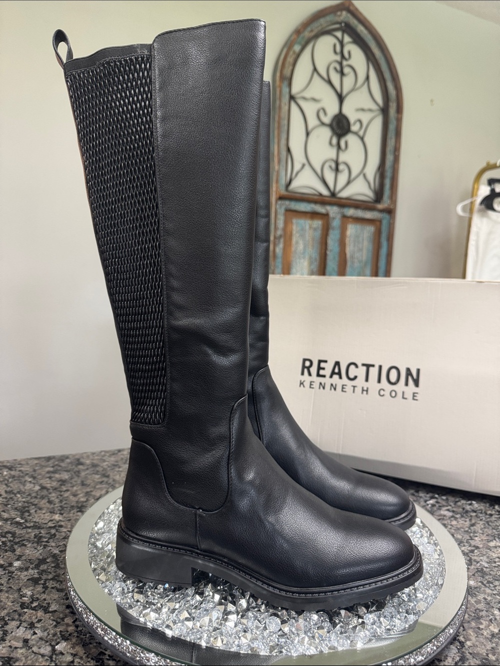 Kenneth Cole Reaction Lionel weaved Black Over-the-Knee riding Boots NEW 8